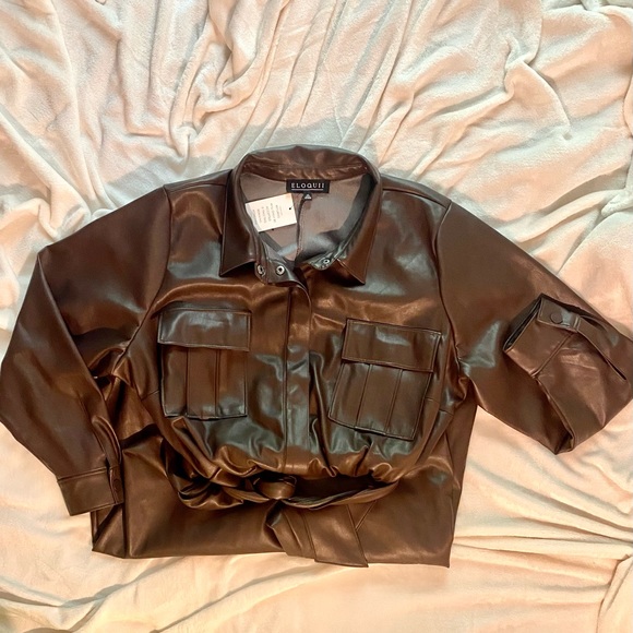 ELOQUII Faux Leather Jumpsuit With Button Front - Picture 2 of 3